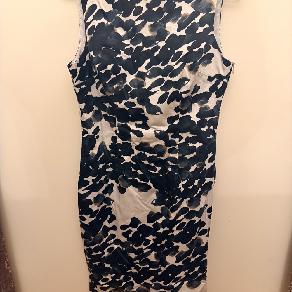 Ann Taylor Black and Cream Patterned Midi Dress